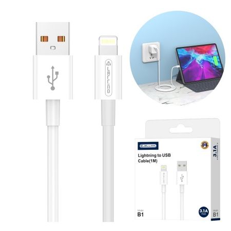 USB Kabelis JELLICO B1 Lightning 3.1A - 1M - Baltas