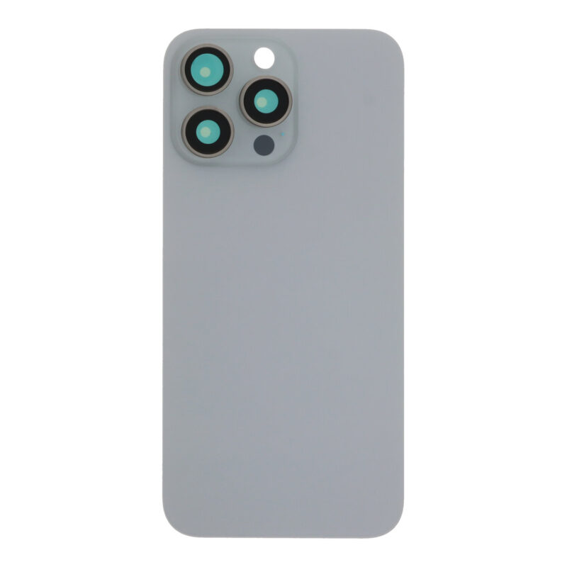 Galinis baterijos dangtelis su kameros stikliuku skirtas iPhone 15 Pro Max - White Titanium - OEM