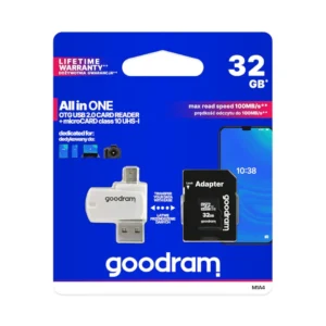 Micro SD atminties laikmena GOODRAM card reader USB A Micro USB ALL IN ONE M1A4 32GB with adapter