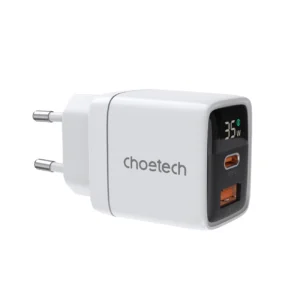 Įkroviklis su ekranu Choetech PD6052 USB-C USB-A PD 35W GaN Baltas